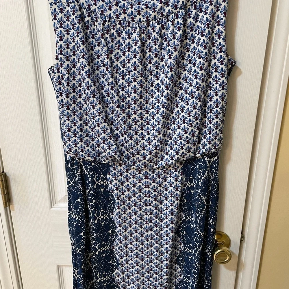 Tory Burch Navy and White Geometric Midi Dress, size M